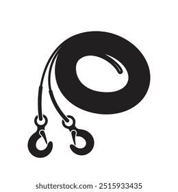 Tow rope with hooks at both ends, black silhouette on a white background.