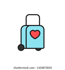 tow trolly bag with love icon. honeymoon holiday travel illustration. simple clean colored symbol.