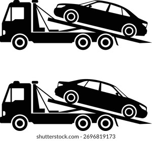Tow Truck Action: Loading and Unloading Vehicle Silhouettes