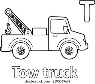 Tow Truck Alphabet ABC Coloring Page T