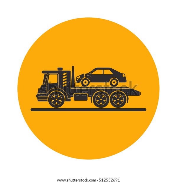 Tow truck with broken car.\
Round the clock evacuation of cars. Design can be used as a logo, a\
poster, advertising, singboard. Vector element of graphic\
design