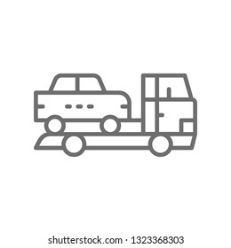 Tow truck, car evacuation line icon.