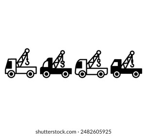 tow truck car icon symbol sign vector design black white color simple cartoon illustration collection set