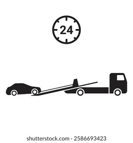 Tow Truck Car Towing 24 Hour Service Icon Vector