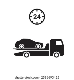 Tow Truck Car Towing 24 Hour Service Icon Vector