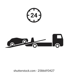 Tow Truck Car Towing 24 Hour Service Icon Vector