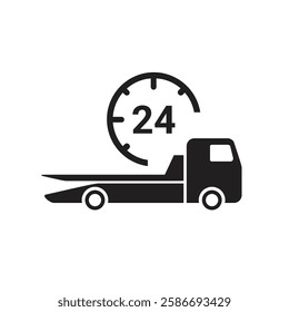 Tow Truck Car Towing 24 Hour Service Icon Vector