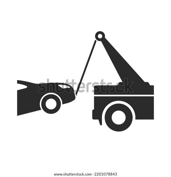 Tow truck, Car towing vector icon on white. Car\
evacuation sign.