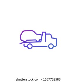 tow truck with car vector line icon