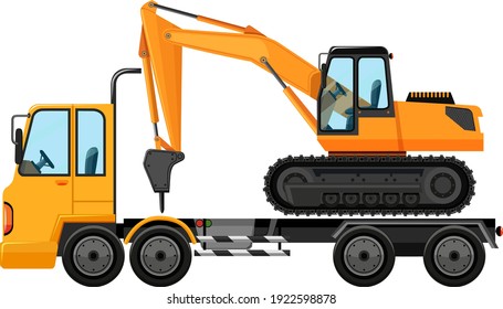 Tow Truck Carrying Big Crane Tractor Illustration