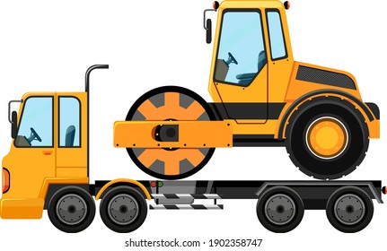 Tow Truck Carrying Road Roller Illustration