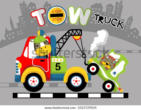 Tow Truck Cartoon Vector Funny Animals Stock Vector (Royalty Free ...