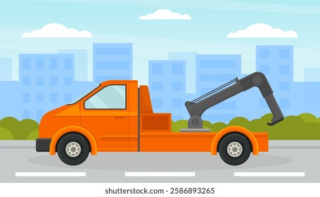 Tow Truck City Road Assistance Service Vector Illustration