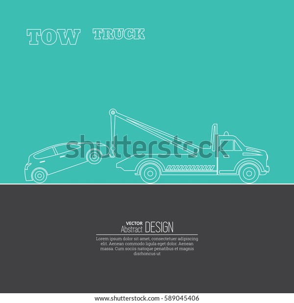 Tow truck concept. Tow truck evacuating the car.\
Round the clock evacuation of cars. Design can be used as a logo, a\
poster, advertising, singboard. Vector element of graphic design.\
Thin line style