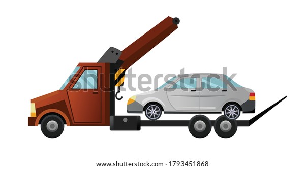 Tow truck.\
Cool flat towing truck with broken\
car