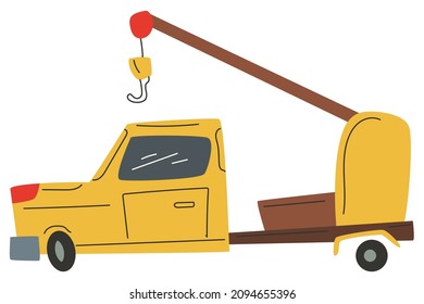 Tow truck doodle kids car vector cartoon illustration isolated on a white background.