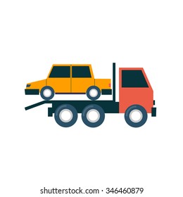 Tow truck driven cars. Flat design vector illustration.
