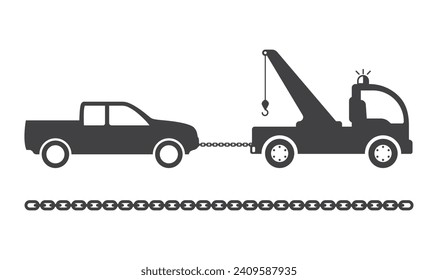 tow truck evacuator service with pick up car on chain icon