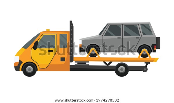 Tow truck. Flat faulty car loaded on a tow truck.
Vehicle repair service which provides assistance damaged or
salvaged cars