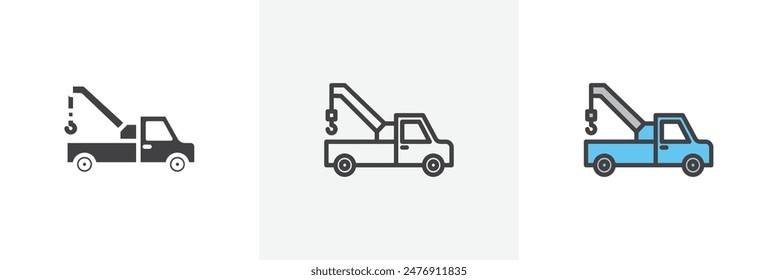 Tow truck flat thin line icon collection.