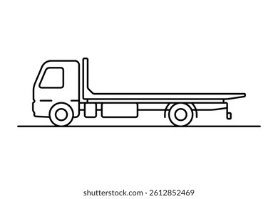 Tow truck icon. Black outline linear silhouette. Editable strokes. Side view. Vector simple flat graphic illustration. Isolated object on white background. Isolate.