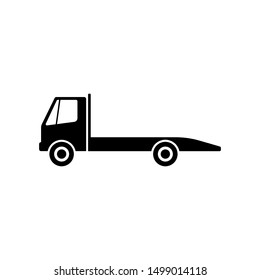 Tow truck icon. Black silhouette. Side view. Vector drawing. Isolated object on a white background. Isolate.