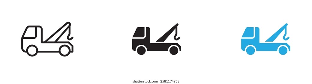 Tow truck icon black white vector outline