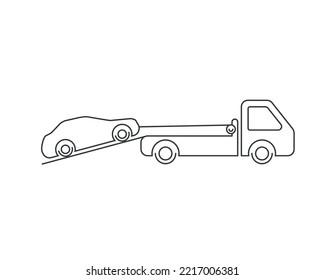 Tow truck icon. The car is being loaded onto a tow truck.