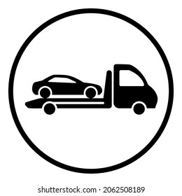Tow truck icon. The car is on a tow truck.