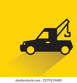 tow truck icon with drop shadow on yellow background