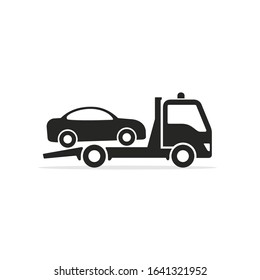 Tow truck icon, Towing truck with car sign. Vector isolated flat design illustration.