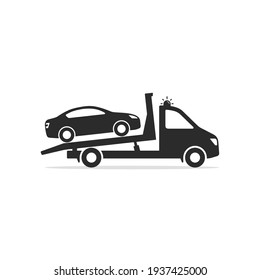 Tow truck icon, Towing truck van with car sign. Vector isolated flat sign.