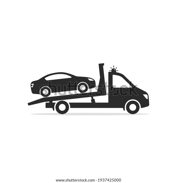 Tow truck icon, Towing truck van with car sign.\
Vector isolated flat sign.