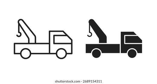 Tow truck icon vector in simple flat design, outline.