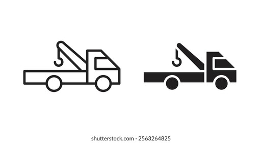 Tow truck icons in flat and line style set.