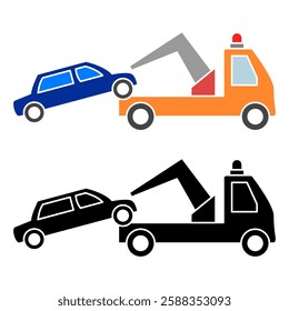 Tow truck icon.Towing truck van with car, simple flat style, illustration, logo sign symbol pictogram template, for ui or ux isolated on white for mobile app, editable