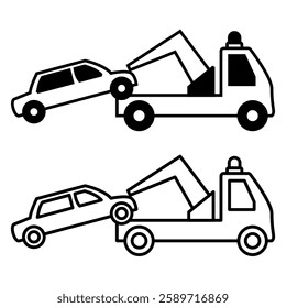 Tow truck icon.Towing truck van with car, simple flat style, illustration, logo sign symbol pictogram template, for ui or ux isolated on white for mobile app, editable