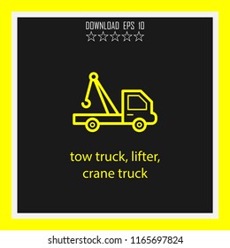 tow truck, lifter, crane truck vector icon