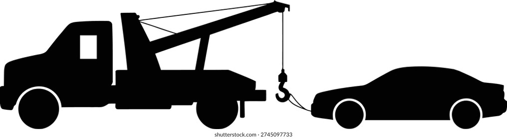 A tow truck is lifting the front end of a sleek, black sports car.