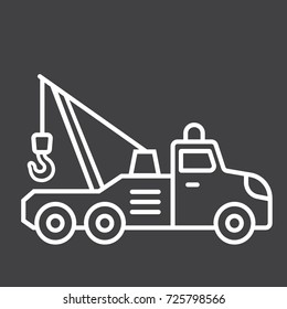 Tow truck line icon, transport and vehicle, service sign vector graphics, a linear pattern on a black background, eps 10.