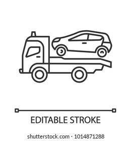 Tow Truck Linear Icon. Thin Line Illustration. Evacuator. Car Wrecker. Contour Symbol. Vector Isolated Outline Drawing. Editable Stroke