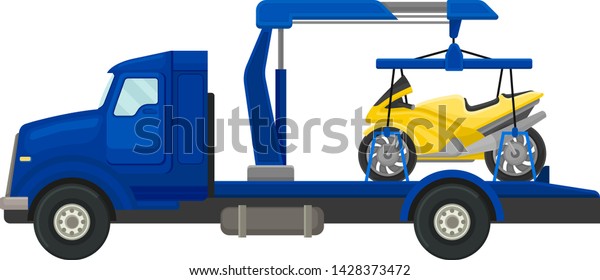 Tow truck with a load on the platform. Vector\
illustration on white\
background.