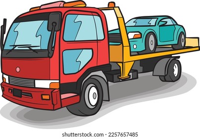 Tow Truck Lorry Heavy Vehicle Transportation Vector Illustration