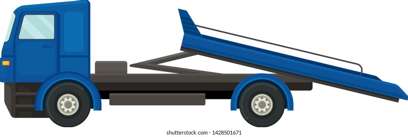 Tow truck with lowered platform. Vector illustration on white background.
