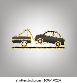 Tow truck sign. Vector. Blackish icon with golden stars at grayish background.