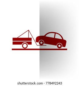 Tow truck sign. Vector. Bordo icon on white bending paper background.