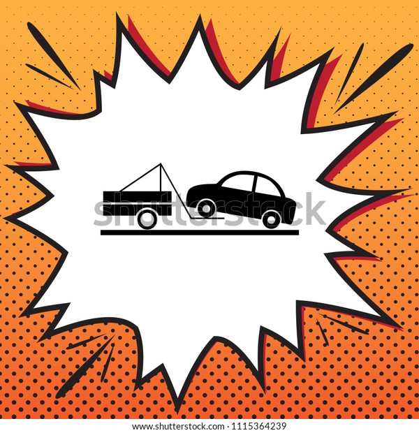 Tow truck sign. Vector. Comics style icon on\
pop-art background.