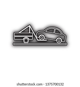 Tow truck sign. Vector. Double contour black icon with soft shadow at white background. Isolated.