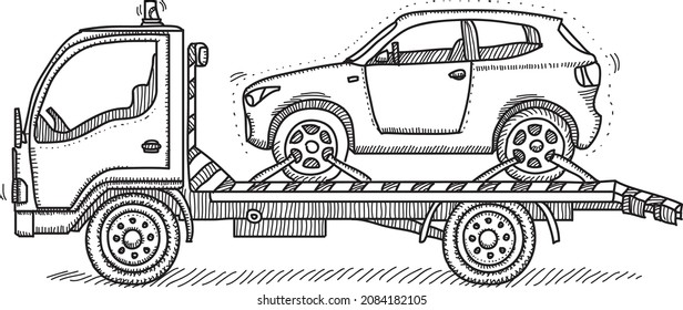 Tow Truck - Sketchy Vector Illustration. . Hand-drawn Vector Drawing Of The Tow Truck.