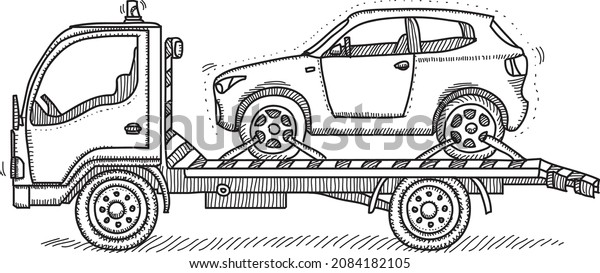 Tow truck - sketchy vector illustration. .\
Hand-drawn vector drawing of the Tow\
truck.